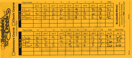 the putt-putt scorecard